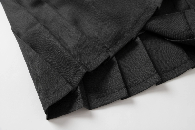 British-Inspired Girls’ Pleated Skirt-Dark Gray